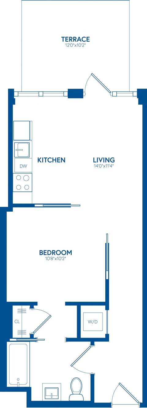 Floor plan for 1 bed, 1 bath, 501 sqft